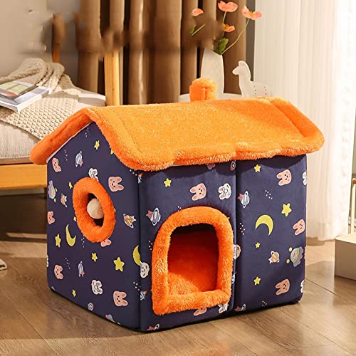 Weiches Warmes Katzenbett Indoor Bequemes Haustierhaus Rutschfest Waschbar Hund Katze Schlafnest Haustier Faltbar Abnehmbar Welpen Kätzchen Höhle Bett für Herbst Winter von RUIBEI