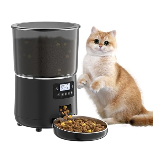 Automatischer Futterspender für Katzen, 4 l, automatischer Futterspender für Hunde, mit programmierbarem Timer, Futterspender für Katzen/Hunde (Schwarz + Tasten) von RUICUBEI