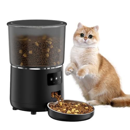 Automatischer Futterspender für Katzen, 4 l, automatischer Futterspender für Hunde, mit programmierbarem Timer, Futterspender für Katzen/Hunde (Schwarz + WLAN) von RUICUBEI