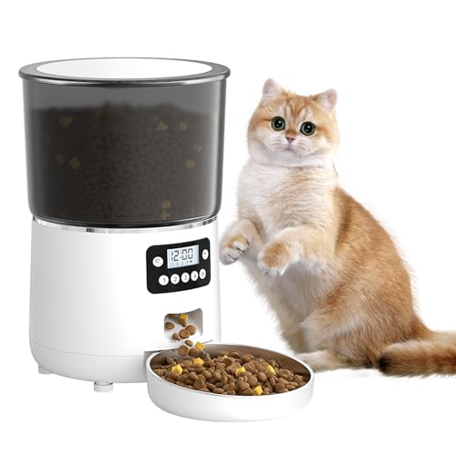 Automatischer Futterspender für Katzen, 4 l, automatischer Futterspender für Hunde, mit programmierbarem Timer, Futterspender für Katzen/Hunde (weiß + Touchs) von RUICUBEI