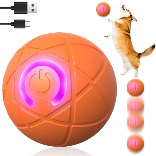 Hundespielzeug, interaktives Hundespielzeug, springendes Ballspielzeug für Hunde, interaktiver Ball für Hunde, Active Moving Pet Plush Toy, Hundespielzeug aus waschbarem Plüsch (Orange) von RUICUBEI