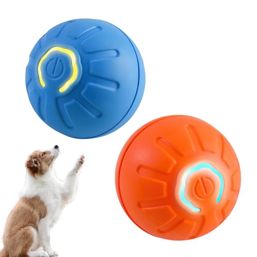 Interaktives Spielzeug für Hunde, interaktives Spielzeug für Hunde, Ball mit LED-Licht, automatische Drehung um 360 Grad, USB-Ladekabel, Geschenk für Liebhaber (Orange + Blau) von RUICUBEI