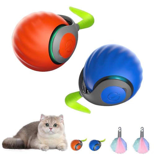 RUICUBEI Chewie Rolling Ball, interaktives Spielzeug für Katzen, interaktives Spielzeug für Hunde mit LED-Licht, automatisches Drehspielzeug für Katzen und Hunde (Orange + Blau) von RUICUBEI