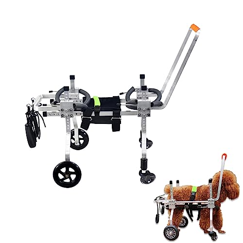 Hunderollstuhl, verstellbarer 4-Rad Haustier-Rollstuhl mit Griff für kleine und mittelgroße Katzen/Hunde, Hunderollstuhlwagen für Vorderbein-Arthritis, schwache Gliedmaßen (XS) von RUIFAR