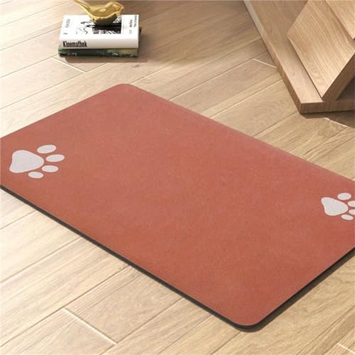 Futtermatte für Haustiere rutschfest Keine Flecken Schnelltrocknend Haustier Teppich Niedlich Pfotenabdrücke Kaninchen Futternapfmatte Hunde Katze Hund Trinknapfmatte (Rot,30x40 cm) von RUILBJM