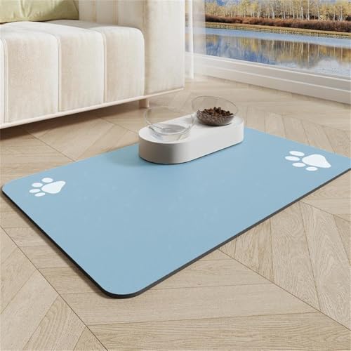 Haustier-Futtermatte rutschfeste Katzen Hund Futtermatte Wasserdicht Für FressnäPfe Wassernapf Matte Placemats Einfachheit Volltonfarbe Pfotenabdrücke ZubehöR Matte (Blau,30x40 cm) von RUILBJM