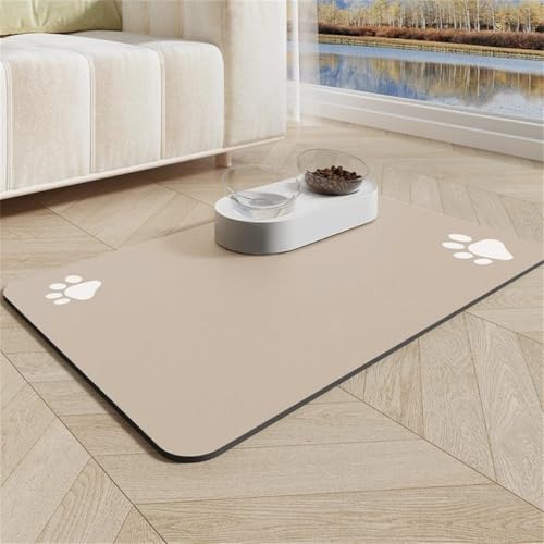 Haustier-Futtermatte rutschfeste Katzen Hund Futtermatte Wasserdicht Für FressnäPfe Wassernapf Matte Placemats Einfachheit Volltonfarbe Pfotenabdrücke ZubehöR Matte (Khaki,30x40 cm) von RUILBJM