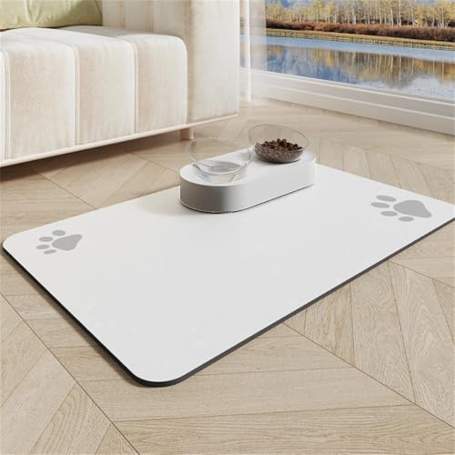 Haustier-Futtermatte rutschfeste Katzen Hund Futtermatte Wasserdicht Für FressnäPfe Wassernapf Matte Placemats Einfachheit Volltonfarbe Pfotenabdrücke ZubehöR Matte (Weiß,30x50 cm) von RUILBJM