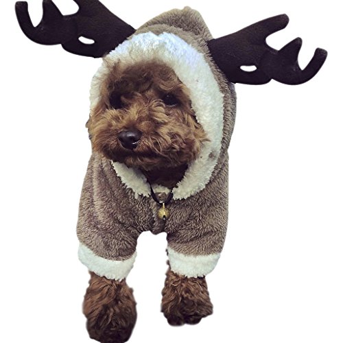 Hundebekleidung Weihnachten Süß Elch Kostüm Hundepullover mit Kapuze Karikatur Stilvoll Haustier Dress up Herbst Winter Warm Verdickt Haustier Hundekostüme Hundemantel (XXL) von RUIXIB