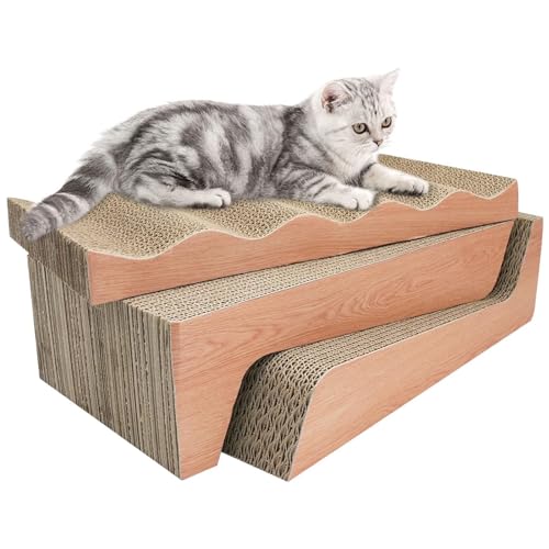 RUMUUKE Updated Large Size Cat Scratch Pad - 3 in 1 Wellpappe Katzenkratzer für Indoor-Katzen, professionelles Katzenkratzbrett für erwachsene Katzen, Catify Cat Scratcher Pads mit Katzenminze von RUMUUKE