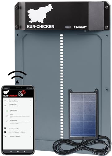 RUN-CHICKEN Tür (grau) Solar Hühnerstall Tür, batteriebetriebene automatische Hühnerstalltür, programmierbare elektrische Hühnertür mit Timer, Lichtsensor, solarbetrieben, Eternal+ E50… von RUN-CHICKEN