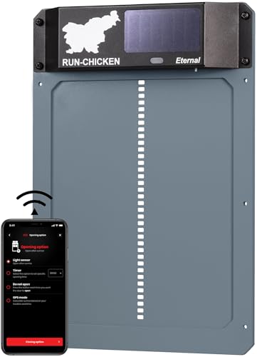 Run-Chicken Tür (grau) Solar Hühnerstall Tür, batteriebetriebene automatische Hühnerstalltür, programmierbare elektrische Hühnertür mit Timer, Lichtsensor, solarbetrieben, Eternal von RUN-CHICKEN