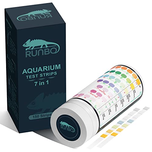 RUNBO 7 in 1 Aquarium-Teststreifen, 150 Stück, Aquarium-Test-Set für Süßwasser, Fischteich, genaue Prüfung der Gesamthärte, Gesamtalkalität, Karbonat-Nitrat, Nitrit, Cl2, pH von RUNBO