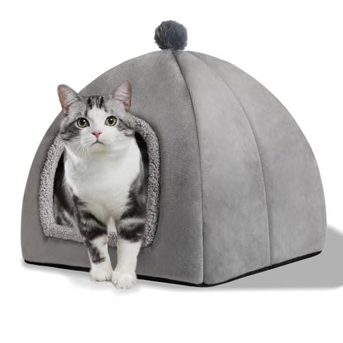 Katzenbett-Höhle für den Innenbereich, geeignet für Katzenkuppelbett, Versteckbett für Indoor-Katzen, mit abnehmbarer Matratze für Kätzchen. Katzenzelthaus für doppelten Gebrauch, L: 40,6 x 40,6 cm von RUONARIER