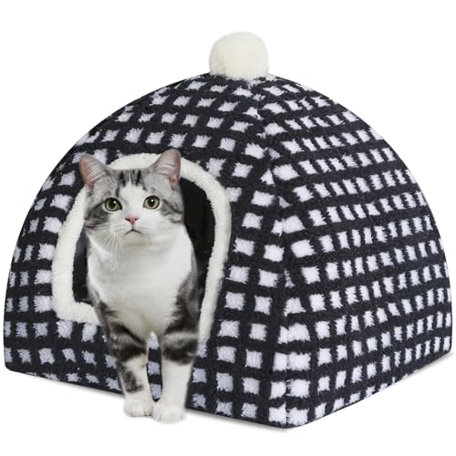 Katzenbett-Höhle für den Innenbereich, geeignet für Katzenkuppelbett, Versteckbett für Indoor-Katzen mit abnehmbarer Matratze für Kätzchen. Katzenzelthaus für doppelten Gebrauch (XL: 43,2 x 43,2 cm) von RUONARIER