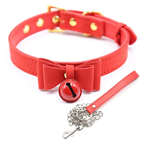 RURAUOGR Punk Halsband SM Choker Gotisch Halskette Bar Nachtclub Sex Spielzeug Halsbänder für Frauen (Rot, Halsband + Leine) von RURAUOGR