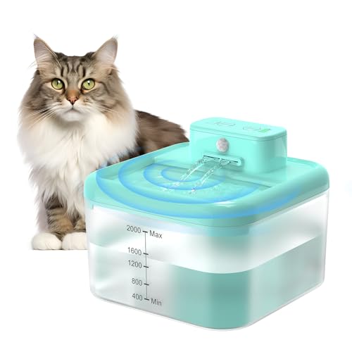 RUXAN Katzenbrunnen Kabellos, 2L Trinkbrunnen für Katze 2200mAh Ultraleiser Katzenbrunnen für Katzen mit Bewegungsmelder 3 Modi Wasserbrunnen Haustier Trinkschale für Katzen von RUXAN