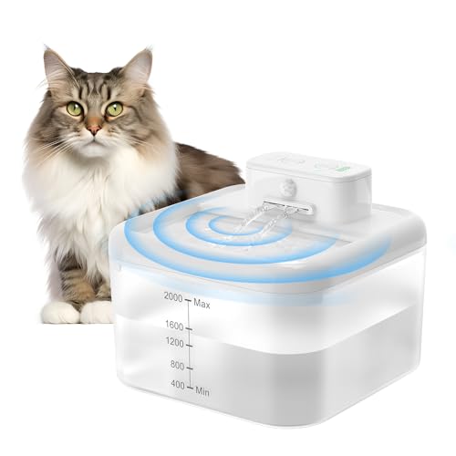 RUXAN Katzenbrunnen, 2L Ultraleiser Trinkbrunnen für Katze 2200mAh Batteriebetriebene Katzenbrunnen für Katzen mit Bewegungsmelder 3 Modi Wasserbrunnen Haustier Trinkschale für Kätzchen von RUXAN