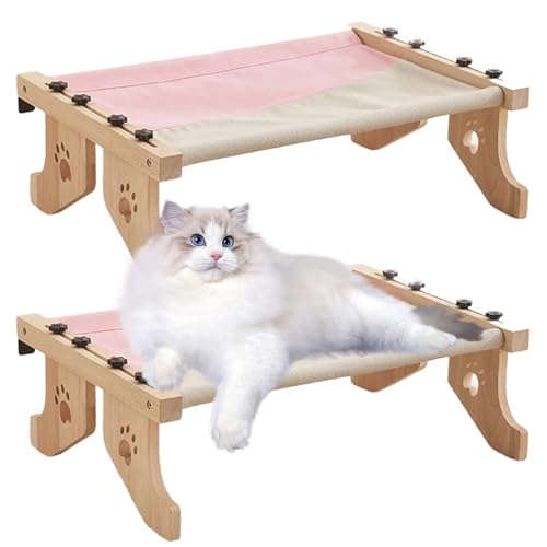 RUYICZB 2 in 1 Holz Katzen Hängematte Und Katzenbett Für Nachttisch, Stuhlrücken, Schublade Sitzstange Für Katze, Katzenhängematte Fensterplätze, Langlebig Und Stabil Hängematte Katze,Rosa von RUYICZB