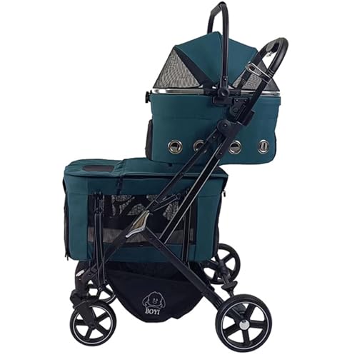 Doppelter Haustier-Buggy Für 2 Kleine Und Mittelgroße Katzen Und Hunde, Faltbarer Katzen-Buggy, Hunde-Buggy, Trolley, Jogger, Reise-Spazierwagen Mit Abnehmbaren Trägern, Aufbewahrungskorb,Blau von RUYICZB