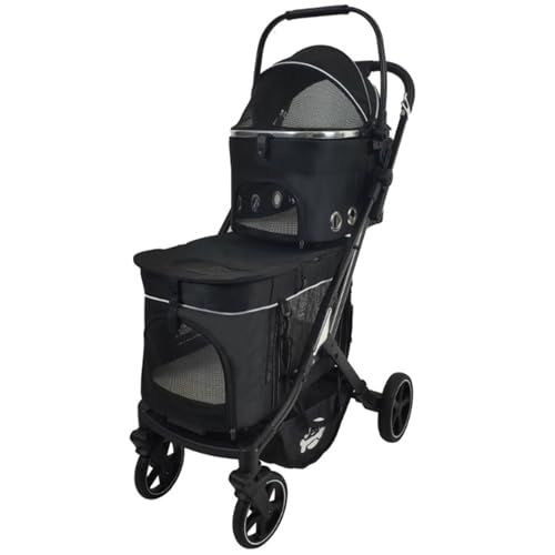 Doppelter Haustier-Buggy Für 2 Kleine Und Mittelgroße Katzen Und Hunde, Faltbarer Katzen-Buggy, Hunde-Buggy, Trolley, Jogger, Reise-Spazierwagen Mit Abnehmbaren Trägern, Aufbewahrungskorb,Schwarz von RUYICZB