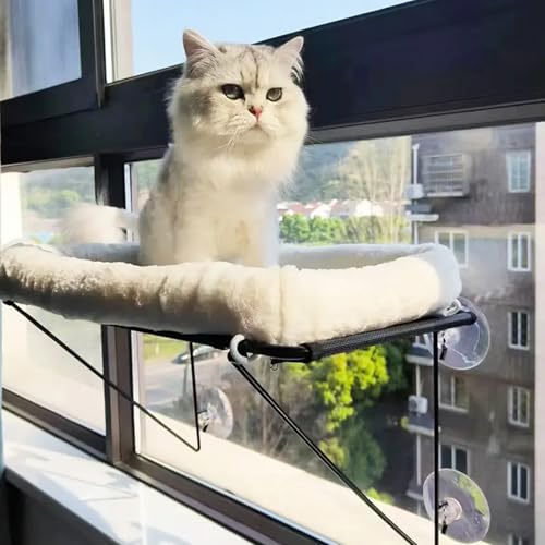 Große Katzen Fenster Sitzstange, Faltbar, Stabiles Katzen-Fenster-Hängemattenbett, Metall Unterstützt Mit Haustierbett Für Hauskatzen, Die Bis Zu 18 Kg Halten, 55X31cm von RUYICZB