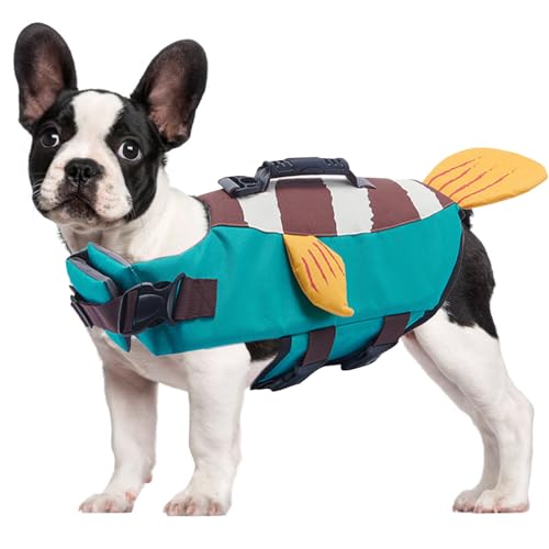 Hund Rettungsweste Hohe Flotation,Hai Hund Rettungsweste Schwimmt Mantel Reflektierende Haustier Sicherheitsweste Badeanzüge Rettungsweste Für Schwimmen Bootfahren Surfen,Blau,L von RUYICZB