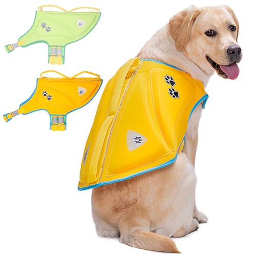 RUYICZB Hunde Schwimmweste Ripstop Hunde Rettungsweste Für Kleine Mittel Große Hunde Hundejacke Für Wassersport Mit Griff Und Reflektierend Auftrieb Hundeweste Mit Sicherem Befestigungssystem,Gelb,L von RUYICZB