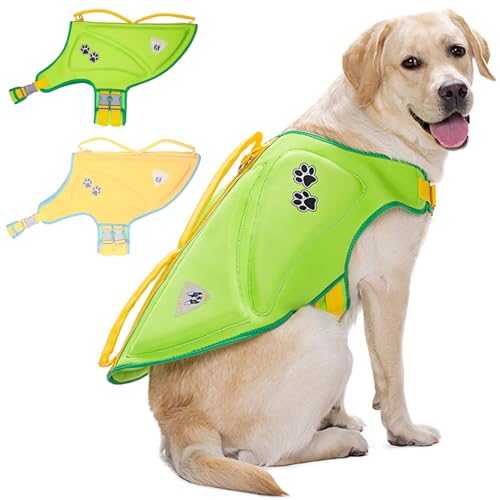 RUYICZB Hunde Schwimmweste Ripstop Hunde Rettungsweste Für Kleine Mittel Große Hunde Hundejacke Für Wassersport Mit Griff Und Reflektierend Auftrieb Hundeweste Mit Sicherem Befestigungssystem,Grün,S von RUYICZB