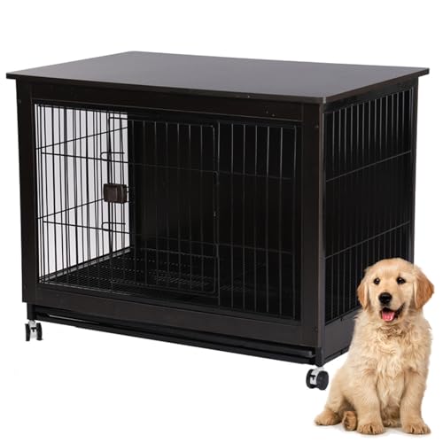 Hundekäfig Möbel, Hundebox Hundekäfig Für Zuhause Mit Rädern Beistelltisch Moderne Hundehütte Indoor Hundegitterbox Herausnehmbares Tablett Für Kleine Mittlere Hunde,Schwarz,25.2"Lx19.7"Wx23.6"H von RUYICZB