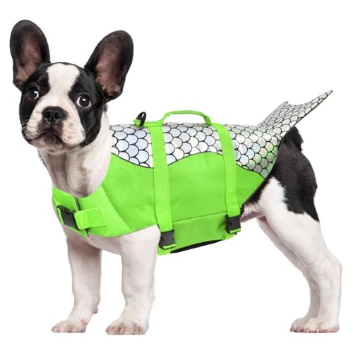 RUYICZB Hundeschwimmweste Hai Mit Griff Und Reflektierend, Schwimmweste Für Kleine Mittlere Und Große Hunde, Dog Life Jacket Schützen Sie Hunde Beim Schwimmen Im Meer/See/Fluss,Grün,XL von RUYICZB