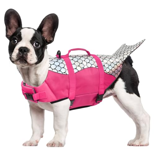 RUYICZB Hundeschwimmweste Hai Mit Griff Und Reflektierend, Schwimmweste Für Kleine Mittlere Und Große Hunde, Dog Life Jacket Schützen Sie Hunde Beim Schwimmen Im Meer/See/Fluss,Rosa,M von RUYICZB