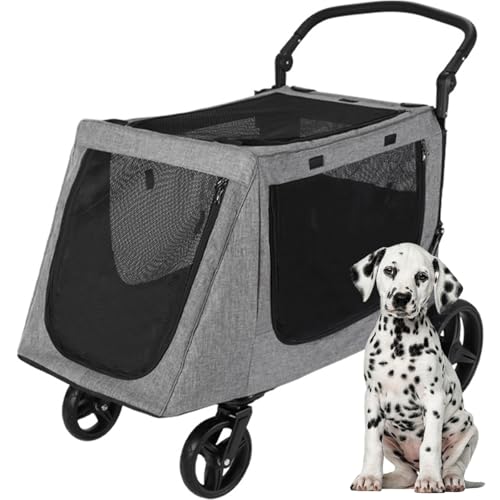 Hundewagen Hundebuggy Faltbar Klappbar Hundebox Katzenwagen Tragbarer Haustier Kinderwagen Mit Verstellbarer Griff Netzfenstern Getränkehalter Für Kleine/Mittlere/Große Hunde Und Katzen,Grau,M von RUYICZB