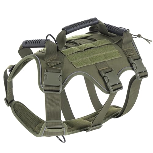 RUYICZB Hundeweste Taktisches Hundegeschirr Air Mesh Brustgeschirr Mit 3 Komfortgriff Und Molle System No Pull Sicherheitsgeschirr Hund Tactical Weste Für Mittlere Große Hunde,Grün,XL von RUYICZB