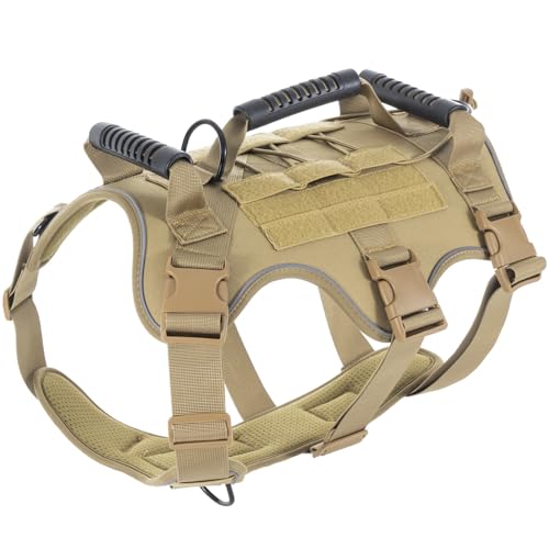 RUYICZB Hundeweste Taktisches Hundegeschirr Air Mesh Brustgeschirr Mit 3 Komfortgriff Und Molle System No Pull Sicherheitsgeschirr Hund Tactical Weste Für Mittlere Große Hunde,Khaki,M von RUYICZB