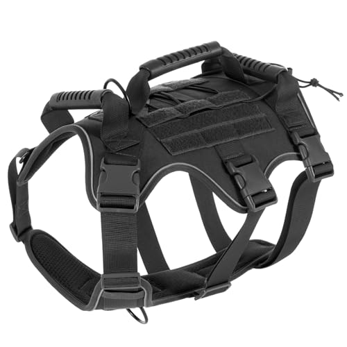 RUYICZB Hundeweste Taktisches Hundegeschirr Air Mesh Brustgeschirr Mit 3 Komfortgriff Und Molle System No Pull Sicherheitsgeschirr Hund Tactical Weste Für Mittlere Große Hunde,Schwarz,XL von RUYICZB