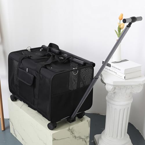 Katzen Transporttasche Mit Rollen, Katzentransportbox Trolley Für 2 Katzen, Hundetrolley Transporttasche Für Hund Katzen Bis 16Kg Super Belüftetes Design,Für Reisen/Spaziergänge/Camping,Schwarz von RUYICZB