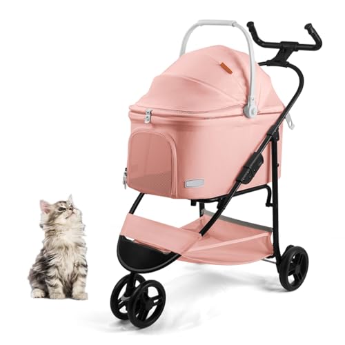 RUYICZB Kinderwagen für Haustiere mit 3 Rädern, 3-in-1-Multifunktions-Hundewagen, Jogging-Kinderwagen mit Abnehmbarer Tragetasche, Leichter Reisekinderwagen,Rosa von RUYICZB