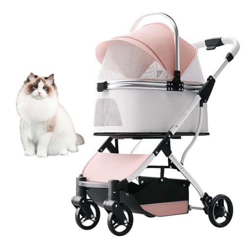 RUYICZB 3-in-1-Haustier-Jogger-Kinderwagen für Katzen, Leichter Hundebuggy mit Abnehmbarer Tragetasche, hochwertiger Reisebuggy mit 4 Rädern und verstellbaren Netzfenstern,Rosa von RUYICZB