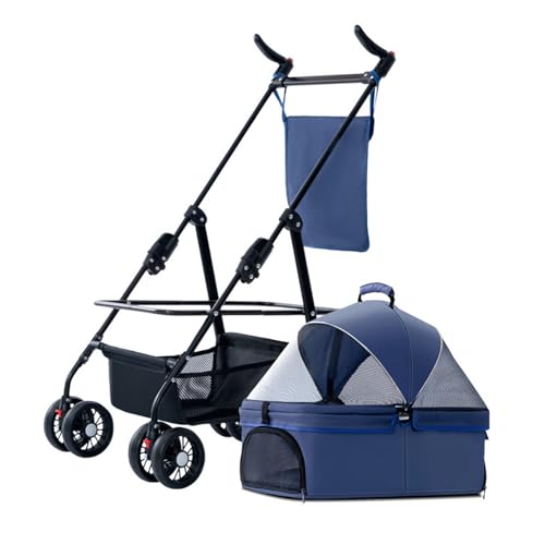 RUYICZB 3-in-1-Kinderwagen für Hunde, zusammenklappbarer Kinderwagen für Haustiere mit Tasche und verstellbarem Griff, Jogger-Kinderwagen für Hunde und Katzen,Blau von RUYICZB