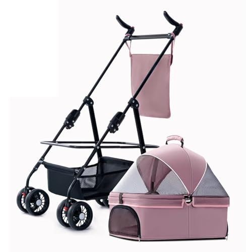 RUYICZB 3-in-1-Kinderwagen für Hunde, zusammenklappbarer Kinderwagen für Haustiere mit Tasche und verstellbarem Griff, Jogger-Kinderwagen für Hunde und Katzen,Rosa von RUYICZB