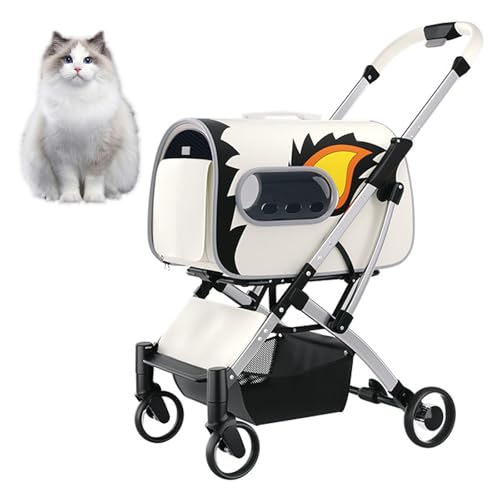 RUYICZB Cat Cage Jogger-Kinderwagen für kleine/mittelgroße Hunde, einfach zusammenklappbarer Hundebuggy mit Universalrädern und Abnehmbarer Trage,Apricot von RUYICZB