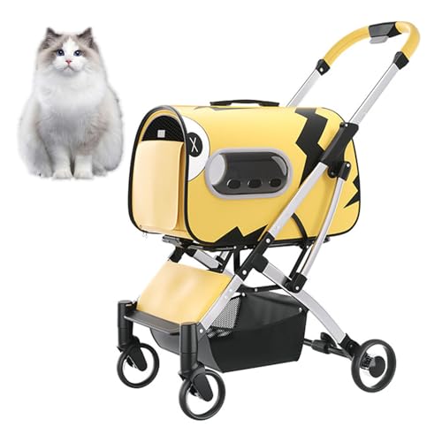 RUYICZB Cat Cage Jogger-Kinderwagen für kleine/mittelgroße Hunde, einfach zusammenklappbarer Hundebuggy mit Universalrädern und Abnehmbarer Trage,Gelb von RUYICZB