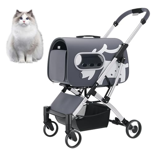 RUYICZB Cat Cage Jogger-Kinderwagen für kleine/mittelgroße Hunde, einfach zusammenklappbarer Hundebuggy mit Universalrädern und Abnehmbarer Trage,Grau von RUYICZB