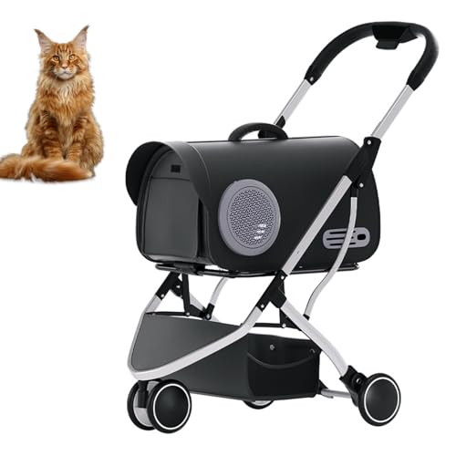 RUYICZB Cat Dog Cage Jogger-Kinderwagen für kleine/mittelgroße Hunde, Faltbarer Hundebuggy mit Aufbewahrungskorb und feststellbaren Rädern,Schwarz von RUYICZB