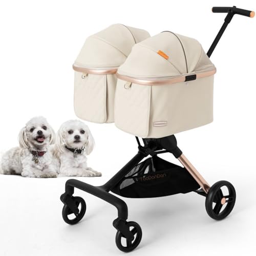 RUYICZB Doppel Hunde Buggy Mit Abnehmbarem Gepäckträger Für 2 Hunde Katzen Faltbarer Haustier Buggy Hundekatze Käfig Jogger Buggy 4 Räder Katzen Buggy Für Reisen Camping von RUYICZB