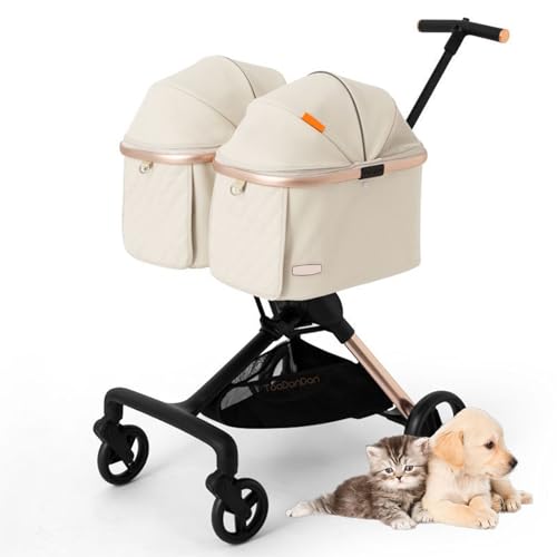 RUYICZB Doppelter Haustier-Buggy, Zweisitzer-Haustier-Buggy mit Sicherheitsgurt und verstellbarem Griff, Hunde-Jogging-Buggy mit Abnehmbarer Trage für Camping-Reisen von RUYICZB