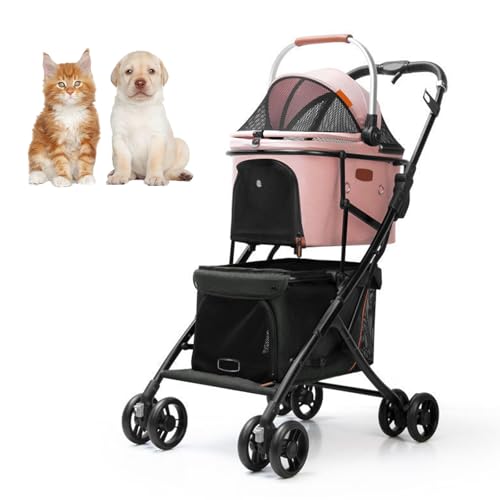 RUYICZB Doppelter Katzenkinderwagen, Doppelter Hundekinderwagen mit Sicherheitsgurt und herausnehmbarem Einsatz, 3-in-1-Joggingkinderwagen für Hunde mit Abnehmbarer Trage,Rosa von RUYICZB