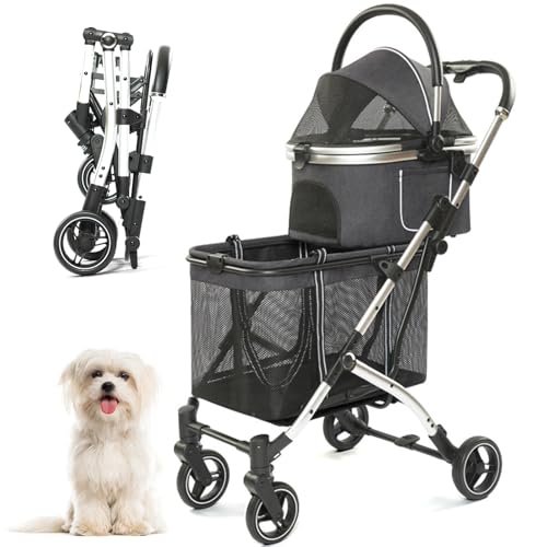 RUYICZB Double Pet Stroller Für 2 Kleine Hunde Oder Katzen Leichte Faltbare 4 Räder Doppel Hund Katze Käfig Jogger Kinderwagen Mit Abnehmbarem Träger Für Reise Camping von RUYICZB