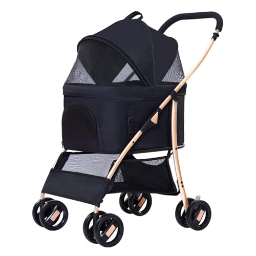 RUYICZB Faltbarer Hunde-/Katzenkäfig-Jogging-Kinderwagen, Leichter Haustier-Kinderwagen mit Aufbewahrungskorb, Hundebuggys mit Abnehmbarer Trage,Schwarz von RUYICZB